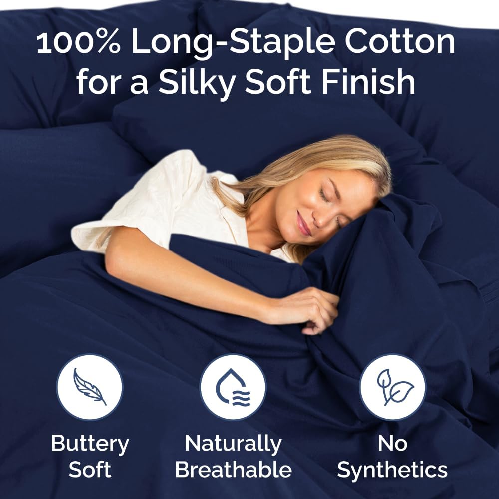 100% Cotton Pillow Cases King Size - Cooling, Breathable and Soft Pillowcase Covers Set of 2 - 400 Thread Count Cotton - Wrinkle Free - Machine Washable Protectors - Luxury Hotel Bedding - Navy Blue