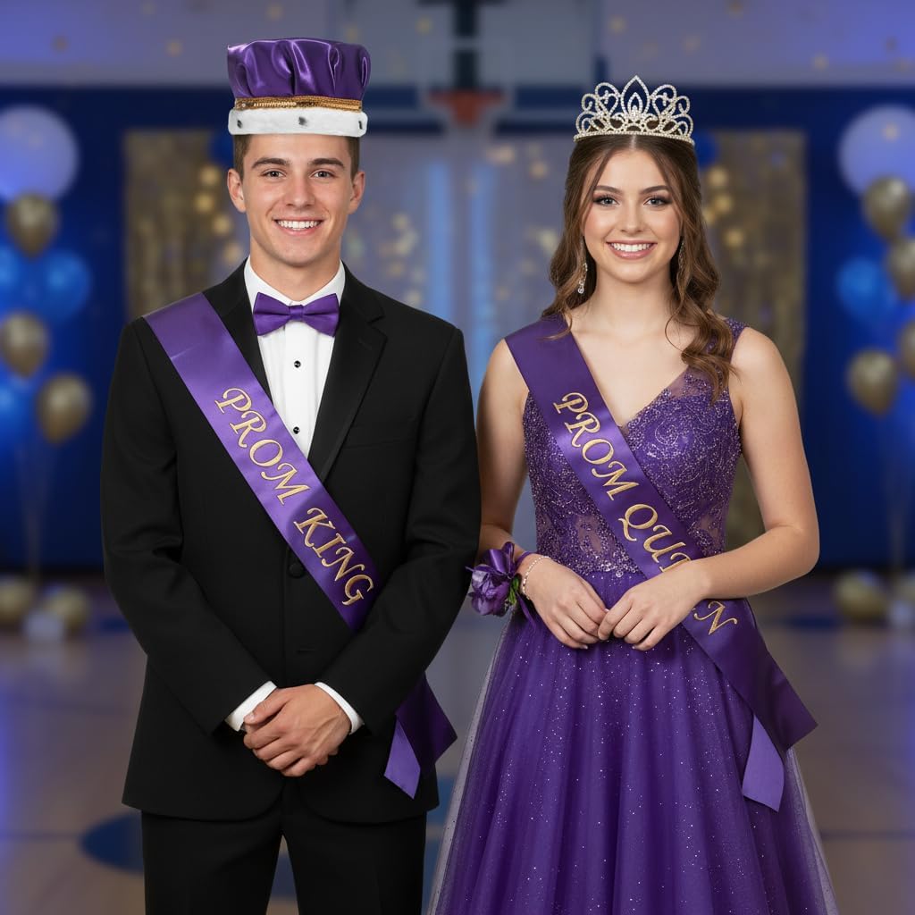 Anderson's Prom & Homecoming Royalty Set, Gold Tiara & Satin Crown with Faux Fur Trim, King & Queen Coronation Accessories