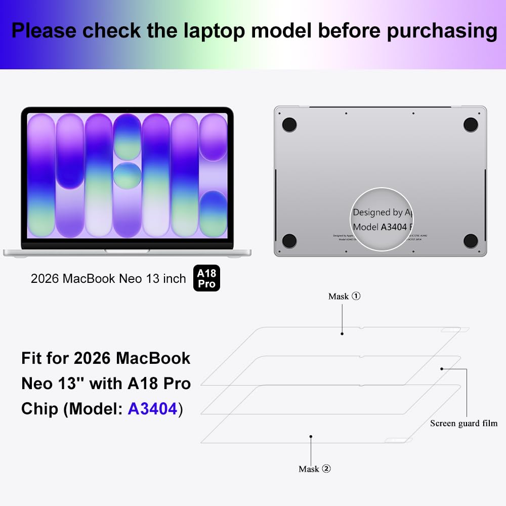 ProElife 2-Pack Screen Protector for 2026 New MacBook Neo 13 inch with Apple A18Pro Chip/A3404 Anti Scratch Accessories 5H Hardness Protective Shield Film for MacBook Neo 13'' (High Definition) - 3