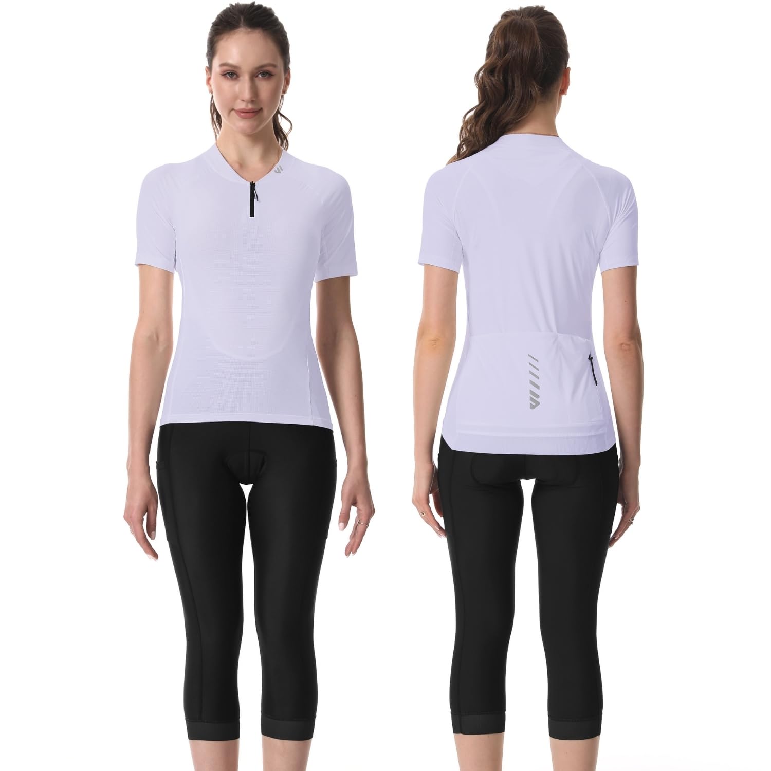 Wulibike Maillot de Ciclismo Mujer Media Cremallera Ciclismo Maillot Transpirable Carretera Manga Corta Mujeres Bicicleta Camiseta 4 Bolsillos Ciclismo Tops Upf50+