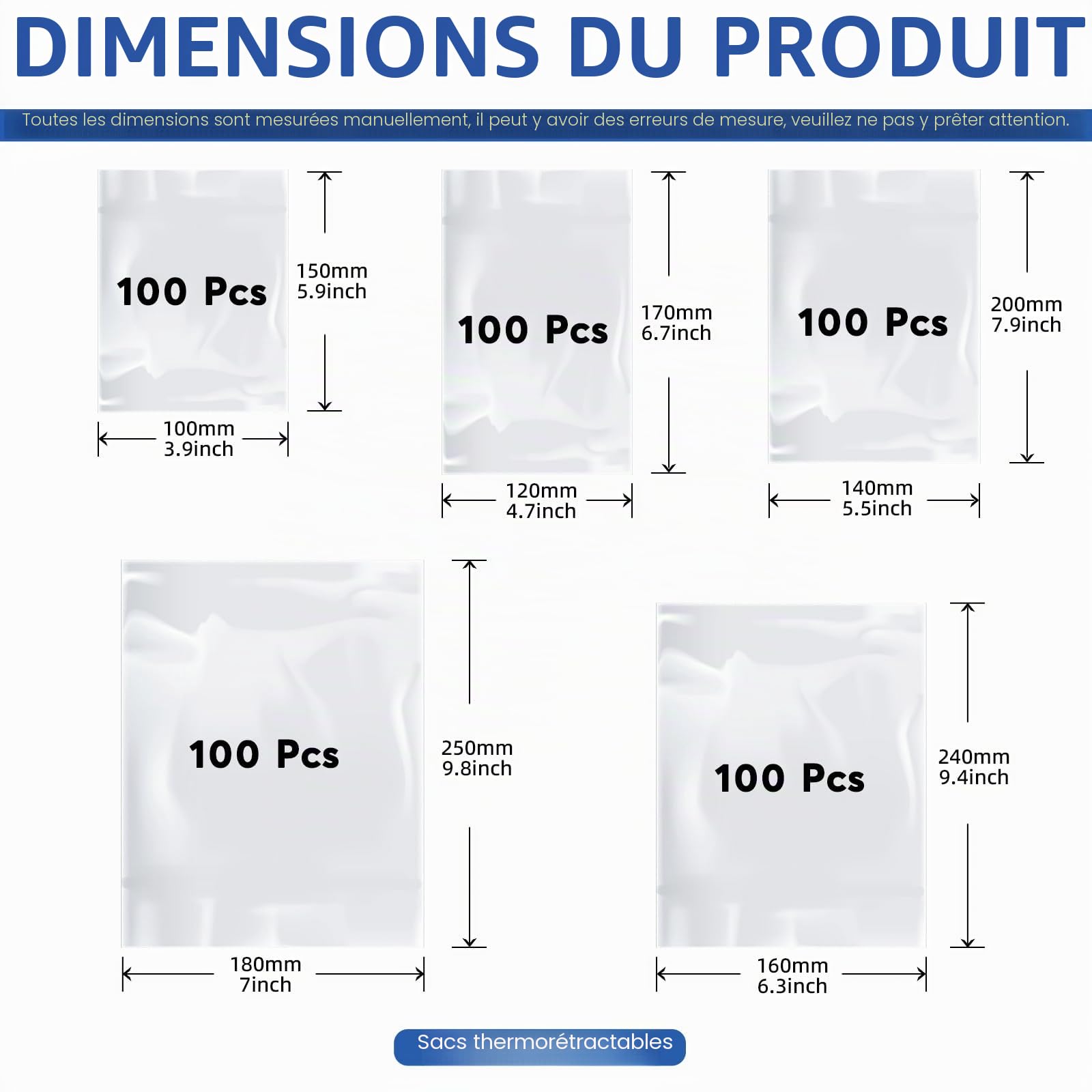 Glarks Lot de 500 sacs thermorétractables en PVC transparent pour protéger les chaussures, éviter le jaunissement de la semelle et la poussière