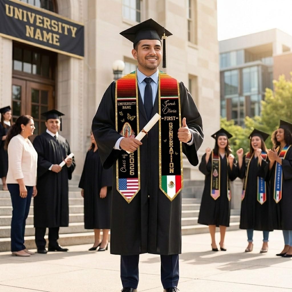 MDPrints Global Personalized Graduation Sash, Hispanic Stole Graduation Serape Scarf, Mexican Sarape Custom Graduation Gifts