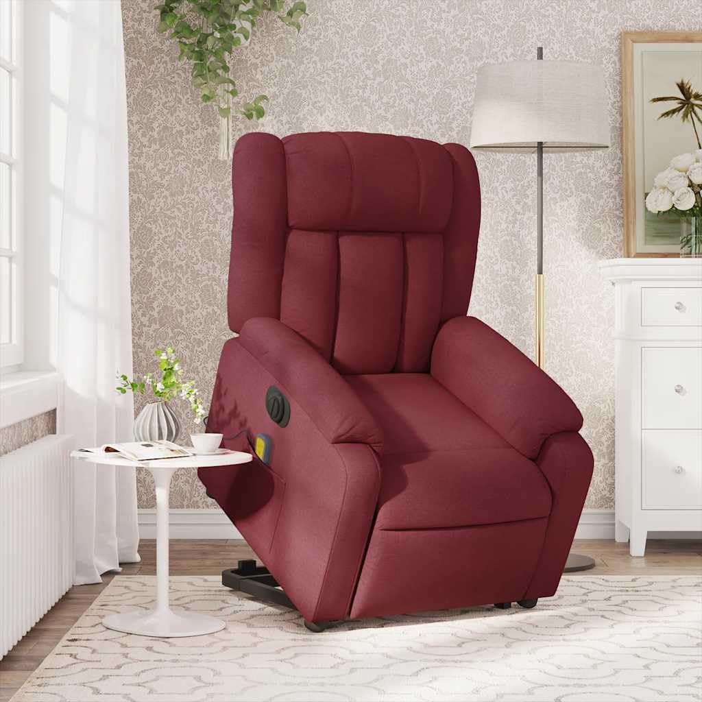Sillón elevador eléctrico reclinable con 6 puntos de vibración, de tejido rojo vino, para elevación y relajación automática, asiento amplio y estable