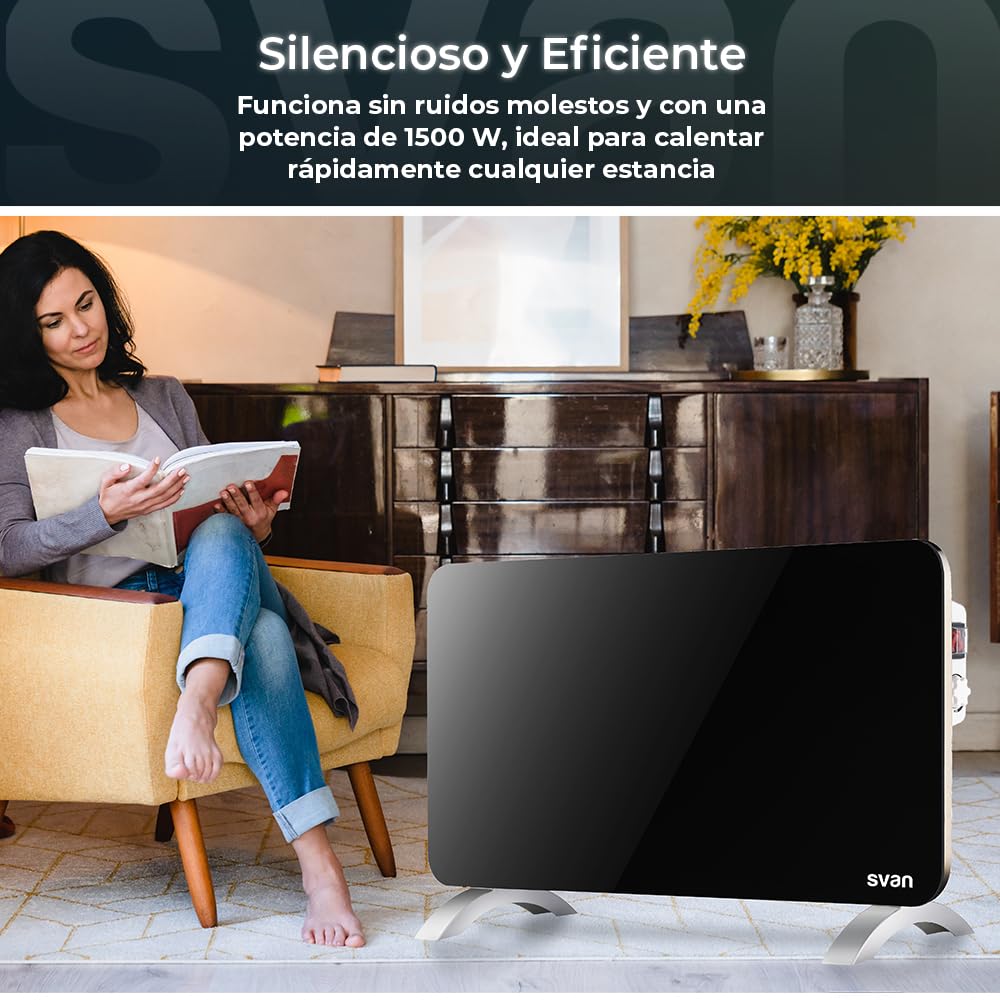 SVAN Radiador plano 1 Elemento Svan 1500 W 2 Niveles de funcionamiento Cristal negro Manual