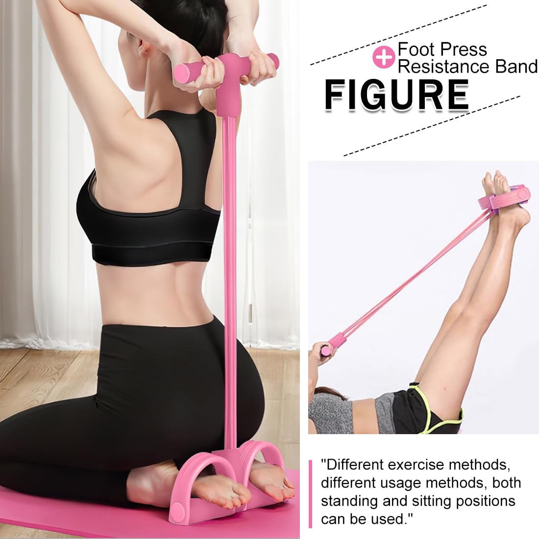 Fasce Resistenza Fitness-Pedale A 8 Tubi Caviglie Fascia Elastica Esercizi Stretching Uomini Donne Fascia Resistenza Con Impugnatura Corda Trazioni Fasce Tensione Attrezzatura Esercizi (Rose)