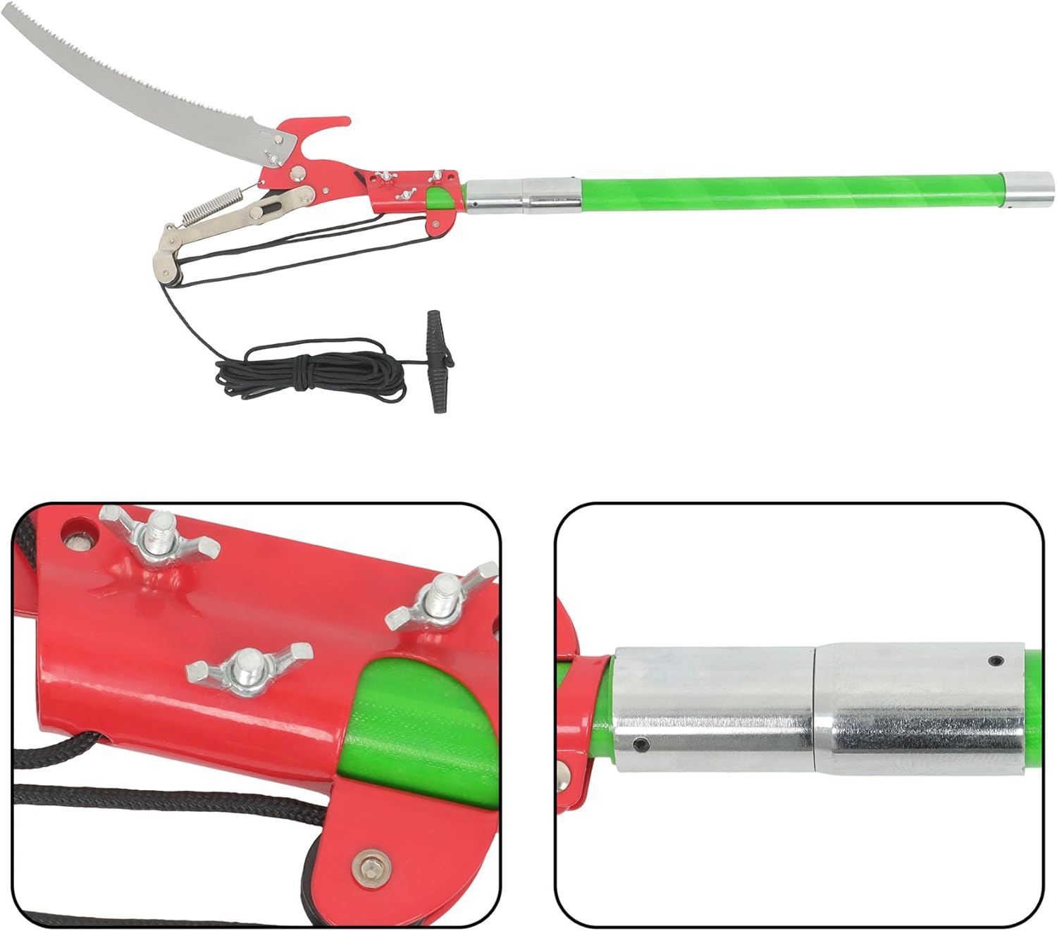 27ft Pruner Saw Combination Extendable Tree Trimmers, Sharp steel Blade, Manual tree purner with 8-Section Handle, Easy to Carry and Extendable Design for Tree Maintenance, Green