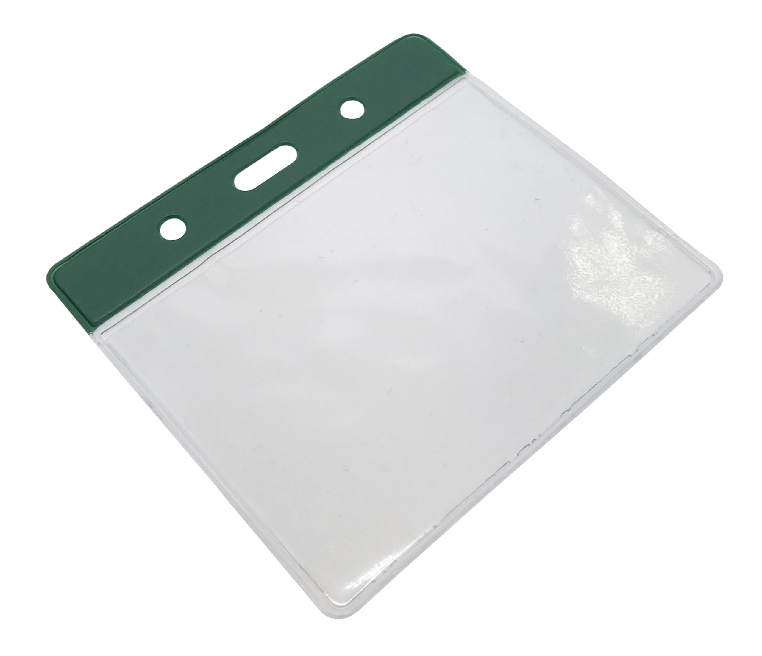 Customcard Ltd ID Badge Pocket Plastic Vinyl Wallet Pouch 60x90mm, Green Header, Flexible, Full Coverage Card Holder - Image 2