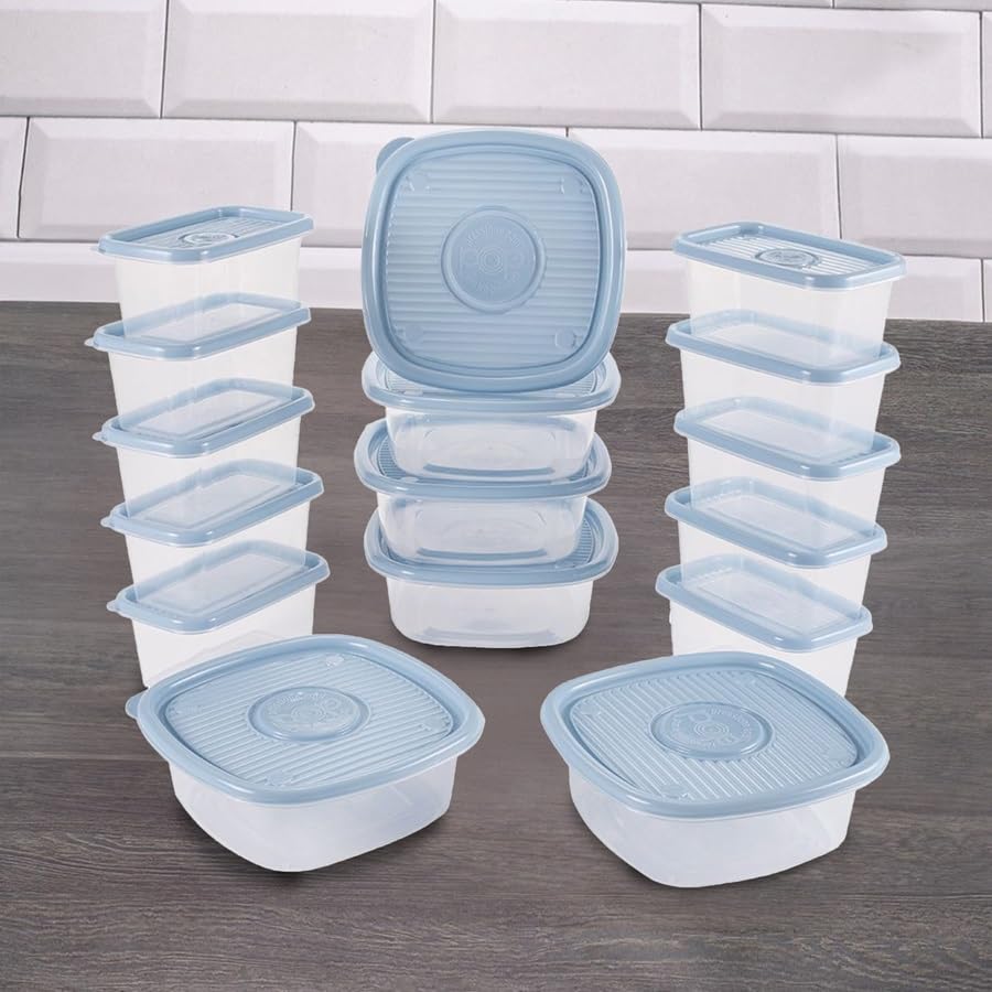 Plasutil16 Pieces Rectangular Plastic Meal Prep Set | BPA-Free | Food Storage Container with Pop Lid