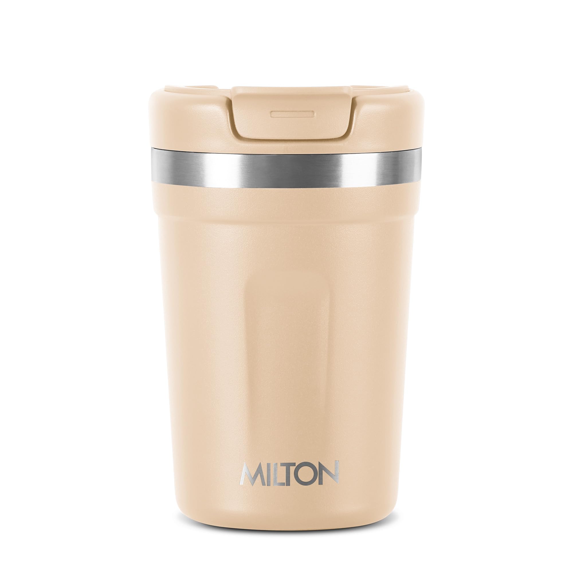MILTON 290ml Vacuum Insulated Travel Coffee Mug with Lid, Keeps Drinks Hot & Cold, 18/8 Stainless Steel Tumbler, Double-Walled Thermos Flask with Inner Copper Coating for Cappuccino - Cream