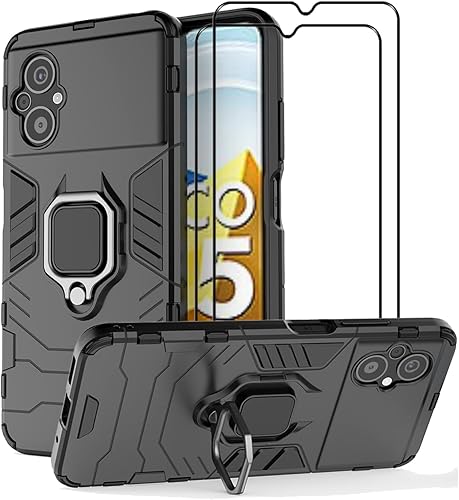 Funda compatible con Xiaomi Poco M5 4G con protector de pantalla de vidrio templado 2 piezas, funda híbrida resistente de doble capa antiarañazos,