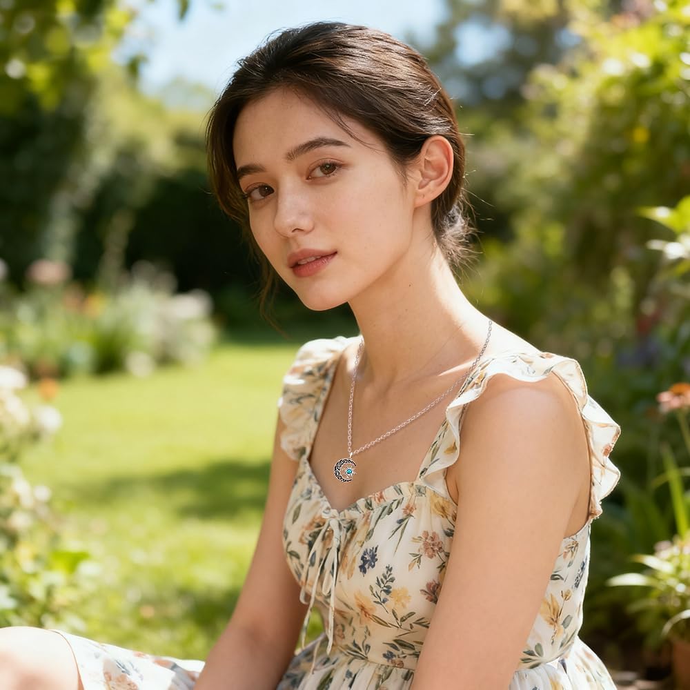 Sun and Moon Necklace for Women Turquoise Pendant Moon Necklace Sterling Silver Jewelry Christmas Birthday Gifts - Image 9