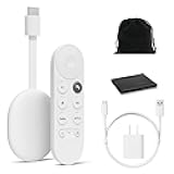 Chromecast - Streaming Device with HDMI Cable and Voice Search Remote - Stream Shows, Music, Photos, Sports from Phone to TV - Includes Cleaning Cloth, Pouch - HD Version - Snow