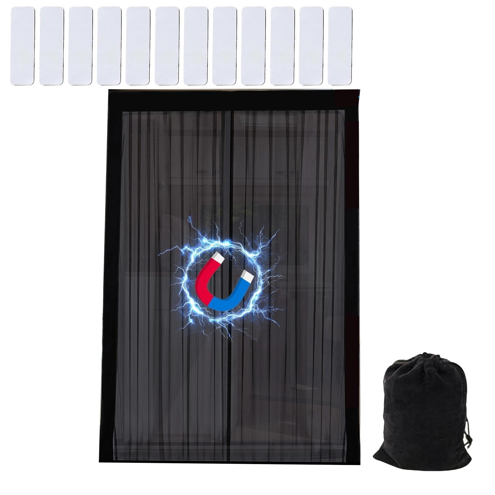 Moustiquaire Magnétique pour Porte Arrière Latérale 150x110 cm Moustiquaires en Maille Noire pour Camping Pêche Voyage et Pique Nique Extérieur