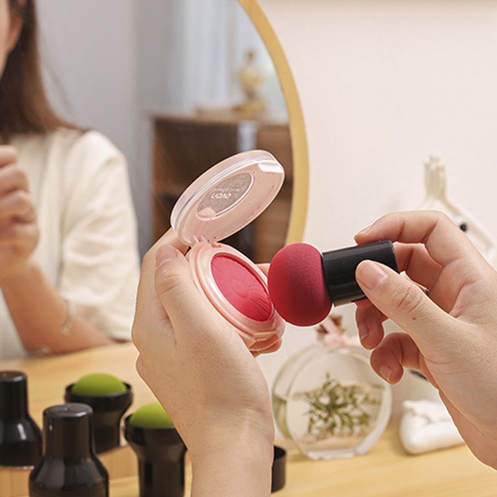 Kit di 2 applicatori a forma di fungo con mini manici per fondotinta, correttore, cipria