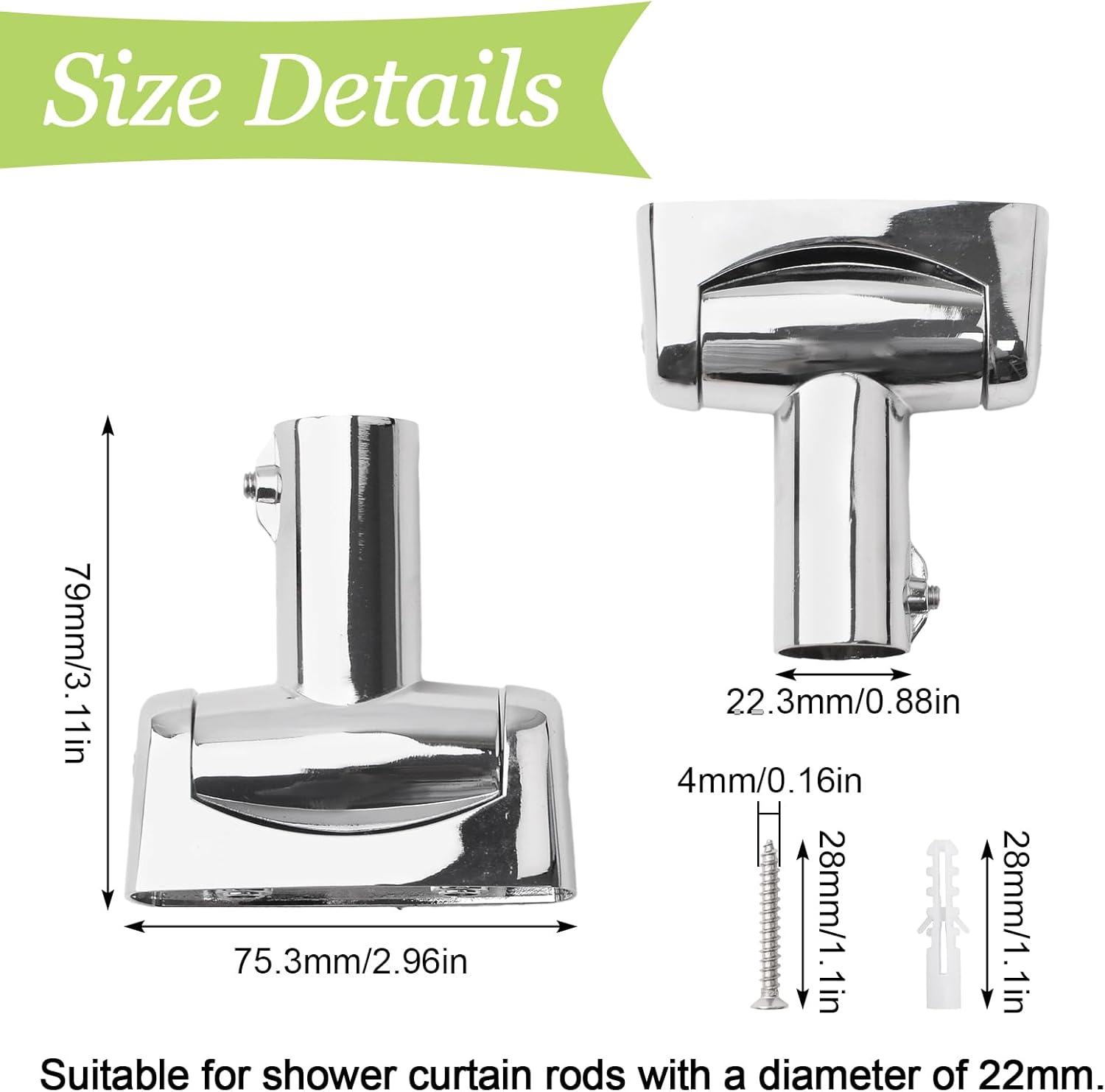 Shower Curtain Rod Bracket, 2Pcs Alloy Shower Curtain Rod Single Swivel Flange Easy Installation Heavy Duty Curtain Rod 180° Rotation Bracket with Screws-22mm (Silver)