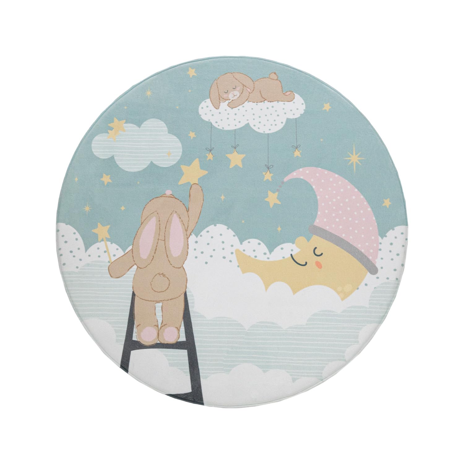 Paco Home Tapis Enfant Tapis Chambre Enfant Etoile Nuage Lune Lièvre Turquoise Crème Rose, Dimension:155x230 cm