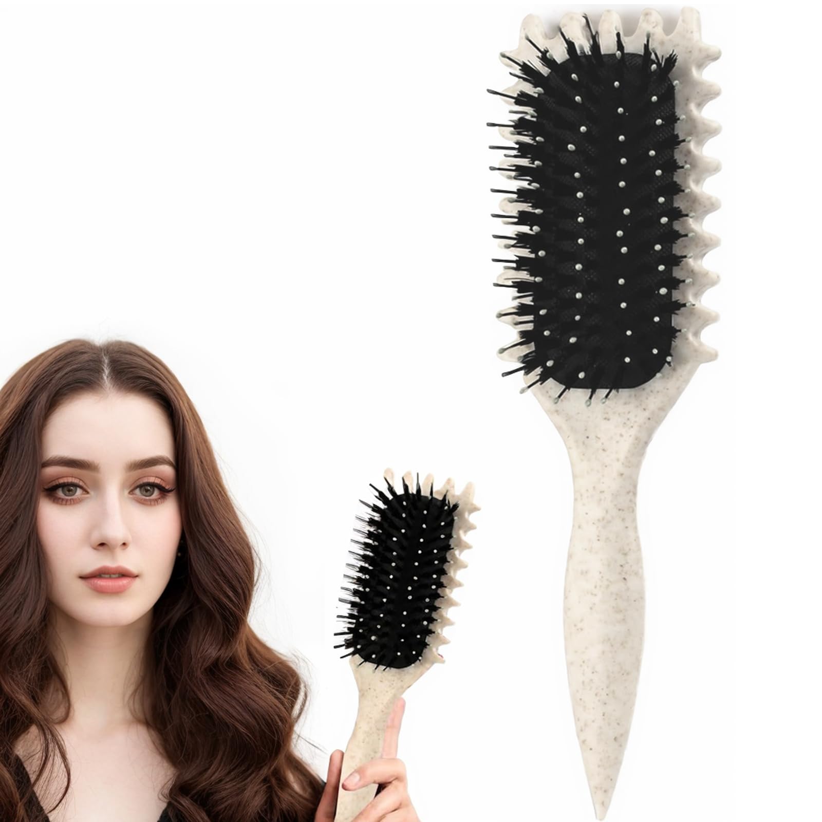 HIHIDAY Curly Hair Brush Styling Brush for Detangling,Combing,Shaping and Defining Curls For Women and Men Less Pulling,Reduce Pulling and Curl Separation Curl Defining(BEIGE)