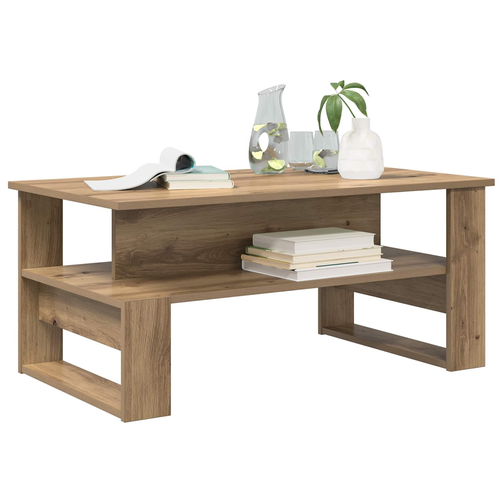 Mesa de centro de roble Artisan, 90 x 50 x 40 cm, material de madera con estante de tabla, duradera, para salón, sofá, banco y zona de televisión, diseño moderno
