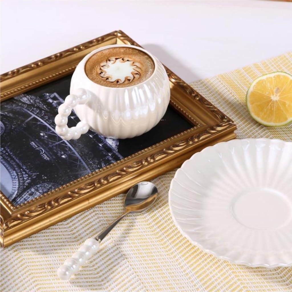 Kaffeetasse, Kaffeetasse, leichtes Luxus-Europa-Tasse- und Untertassen-Set, Keramik-Teetasse, Kaffee-Set, Tee-Set(C)
