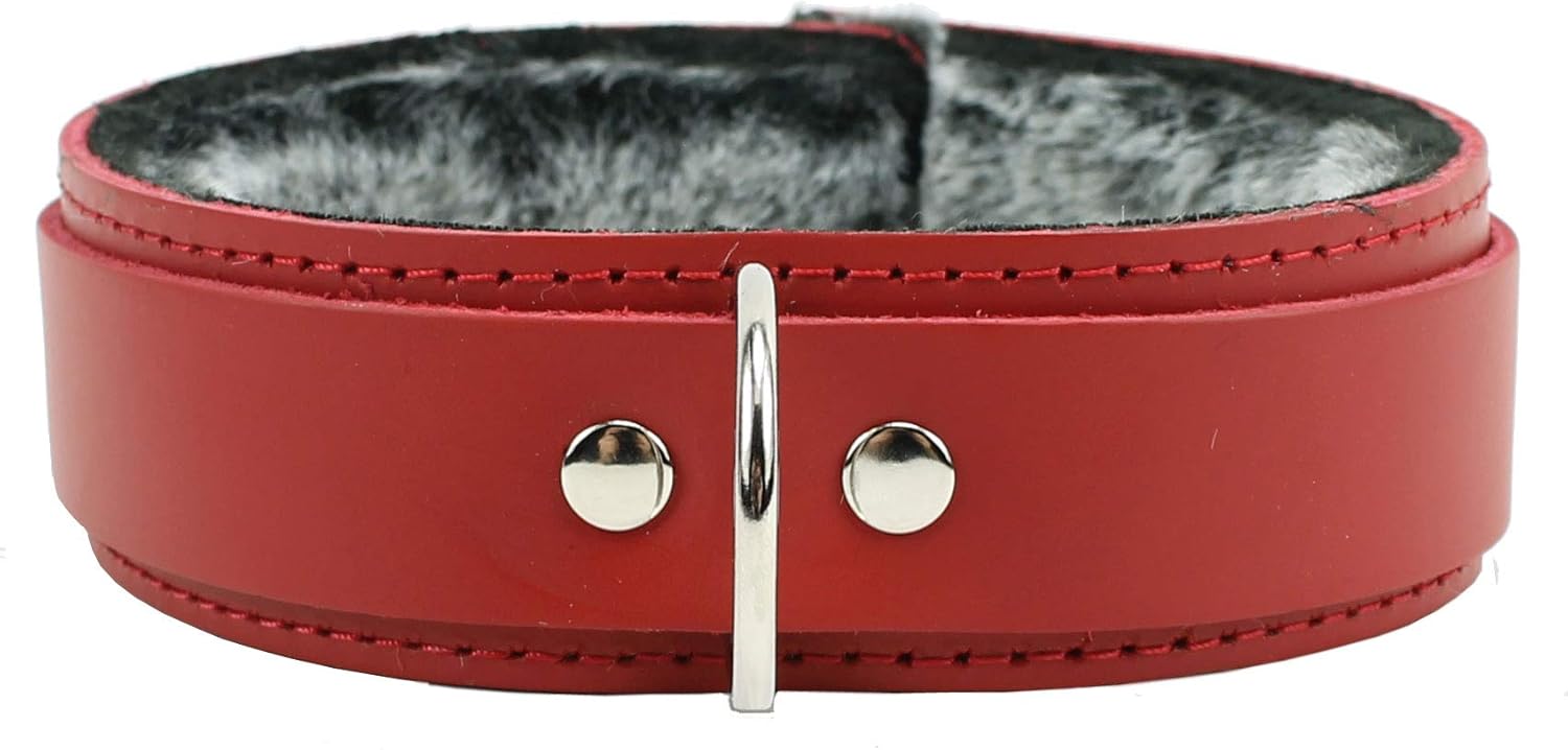 Atlas V Collar Handmade Sturdy Latigo Leather Soft Fur Liner Choker (Real Black, Small)
