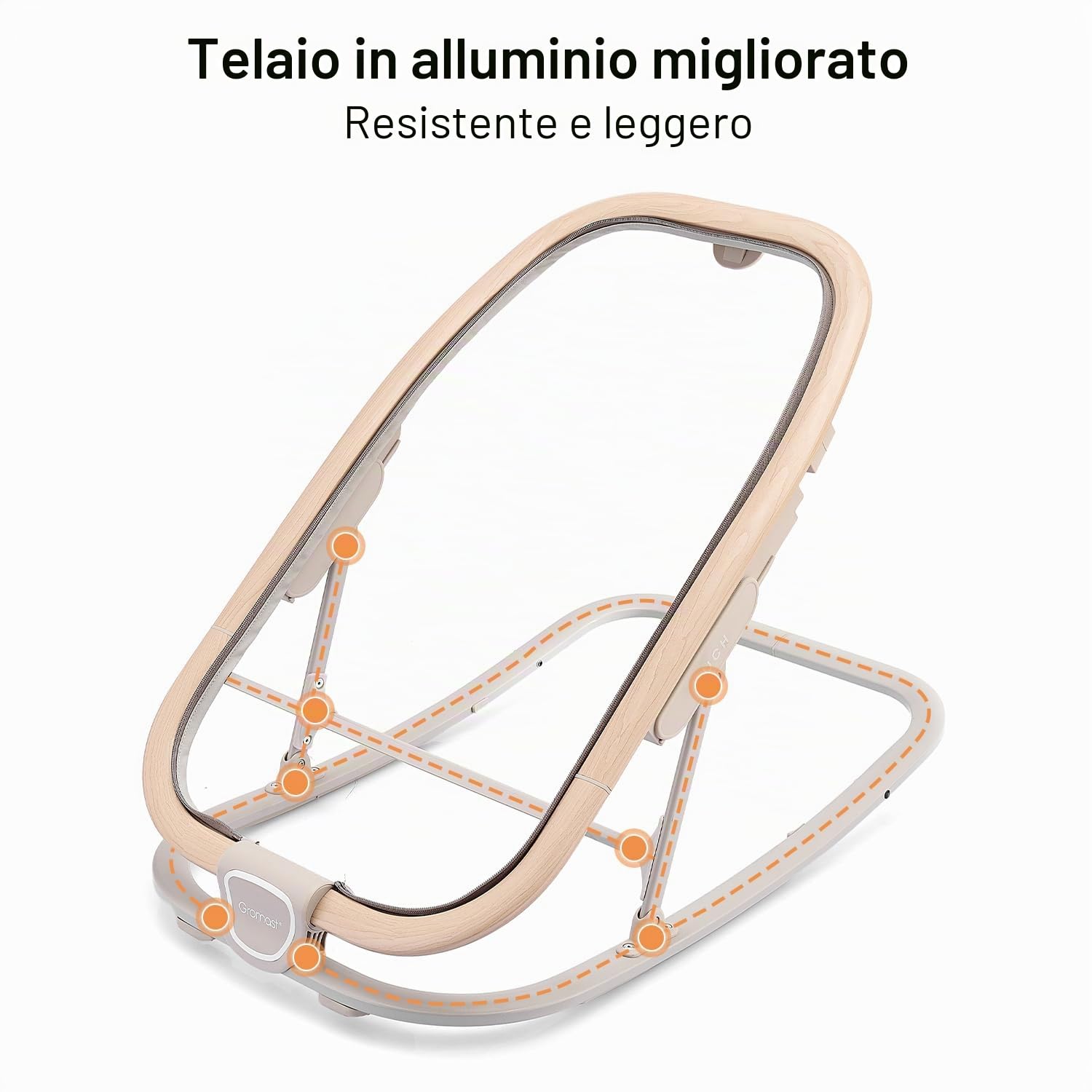 Gromast Sedia a dondolo 2 in 1 per neonati, dondolo portatile con 3 posizioni reclinabili, giocattoli da appendere e borsa da viaggio - Grigio chiaro