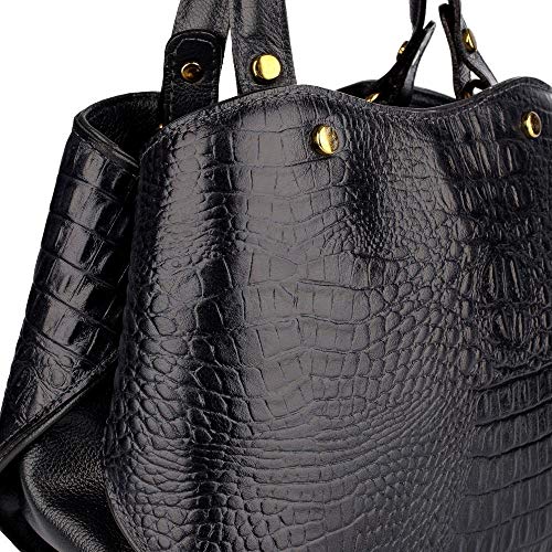 Bolsa baú pequena de couro croco Megan - Preta