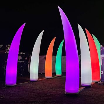 SAYOK Inflatable LED Tusk Decoration10ft, 1PC Inflatable Lighting Ivory Pillar Tube Column Arch with Blower for Nightclub Wedding Advertising Party Stage Event Rental Business Exhibition Park