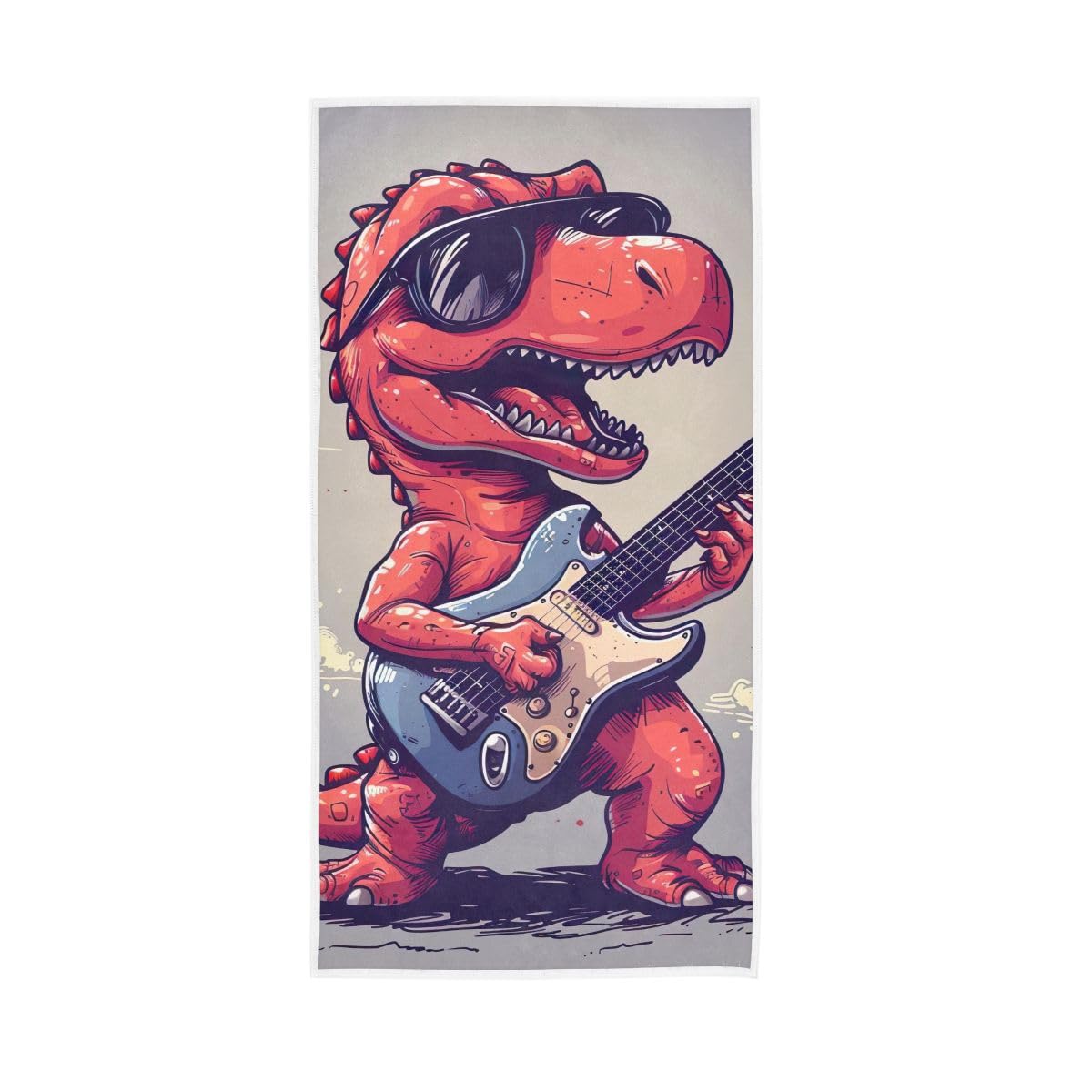 HUYGD Red Dinosaur Playing Guitar Bath Hand Towels for Bathroom, Hand Towel for Bathroom, Shower, Hotel, Spa 15 x 30 Inches