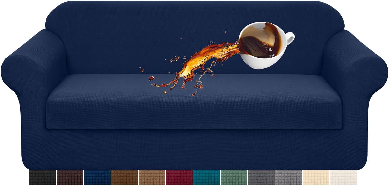 Granbest Stretch Sofa Slipcovers 3 Cushion Couch Covers Water-Repellent Pet Furniture Covers Dog Couch Protectors (Navy Blue, Large-2 Pieces)