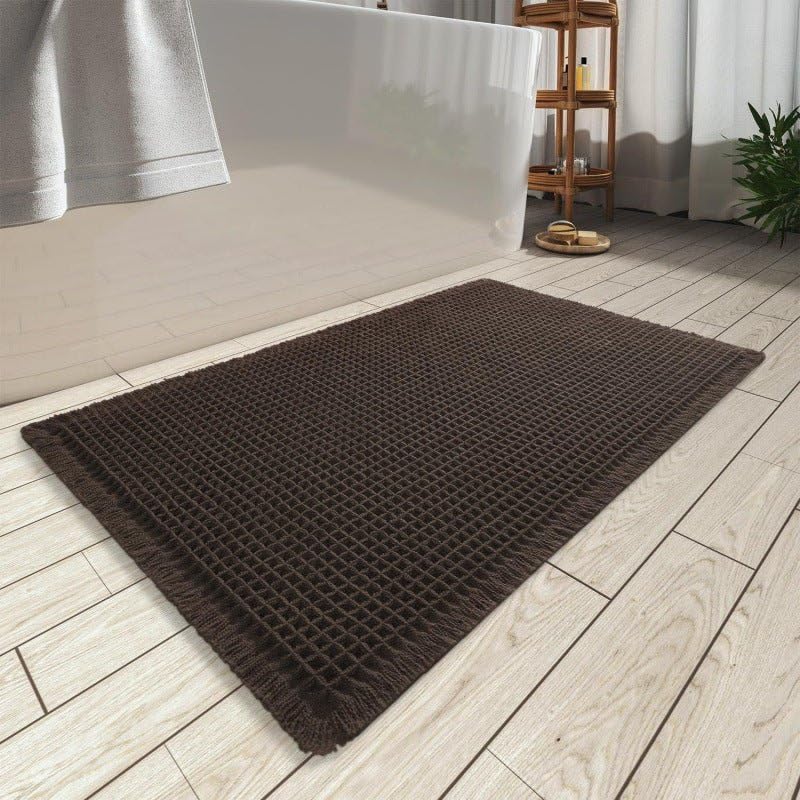 Image of HomeCloud Waffle Bath Mat, Super Absorbent Non Slip Mats for Bathroom Floor, Machine Washable Bathroom Rugs with Tassels,Ultra Soft