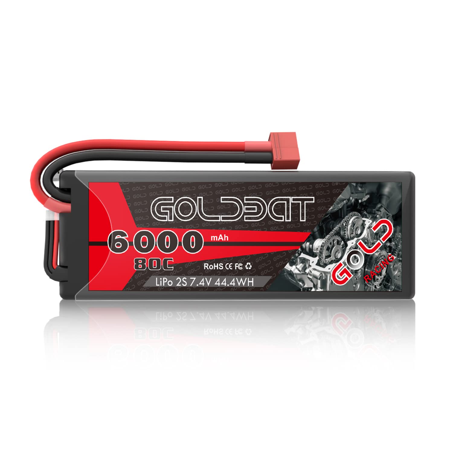 GOLDBAT RC Batterie 6000 mAh 7,4 V 2S 80C LiPo Akku mit Deans Stecker für RC Auto Boot Truck Buggy Truggy (1 Pack)