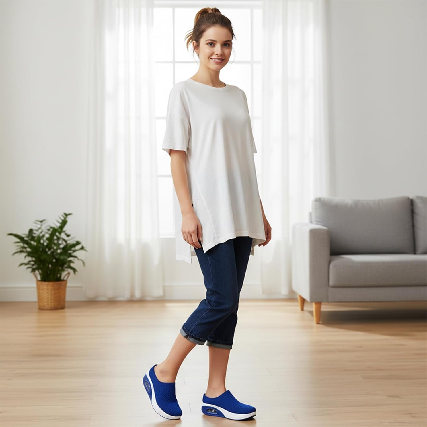 Orthopedic Mule Clogs for Women Stretch Knitted Platform Closed Round Toe Comfortable Breathable Air Cushion Walking Sliipers Open Back Wedge Heel Casual Mules Sneaker with Arch Support - Image 7