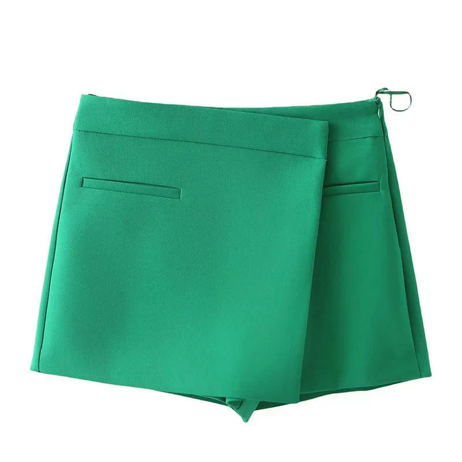 CHENSHI Gonna Lunga Pantaloncini A Vita Alta da Donna Gonne Tasche Frontali alla Moda Minigonna Ufficio Divisa Asimmetriche Vintage con Cerniera Laterale-Verde-m