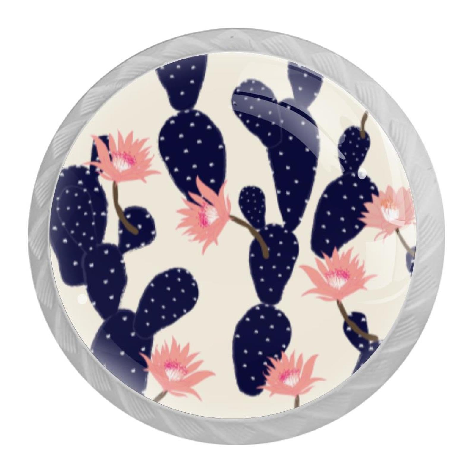 Tqmspg Multi17 4 Pieces Drawer Pulls Cactus Flowers Door Knobs Dresser Handles For Kitchen Wardrobe Cupboard Hardware Furniture