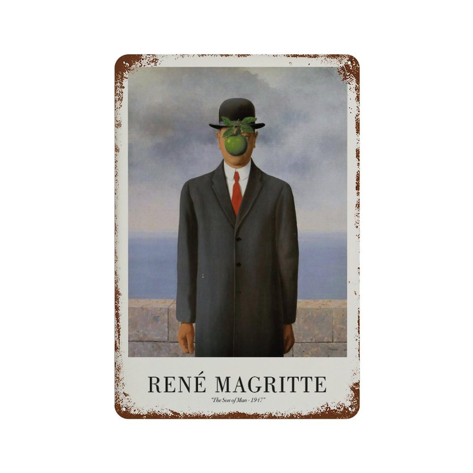 xiaoxiaoshen Rene Magritte 'the Son of Man' Surrealist Wall Decor Art Metal Tin Poster Modern Home Decor Art Home Bar Shop Decorations Vintage Sign 30x20cm