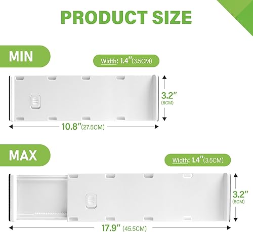 Miniatura 2 de Paquete de 5 separadores de cajones de 3.2 pulgadas de alto, organizadores delgados expandibles de 10.8 a 17.9 pulgadas, separadores ajustables