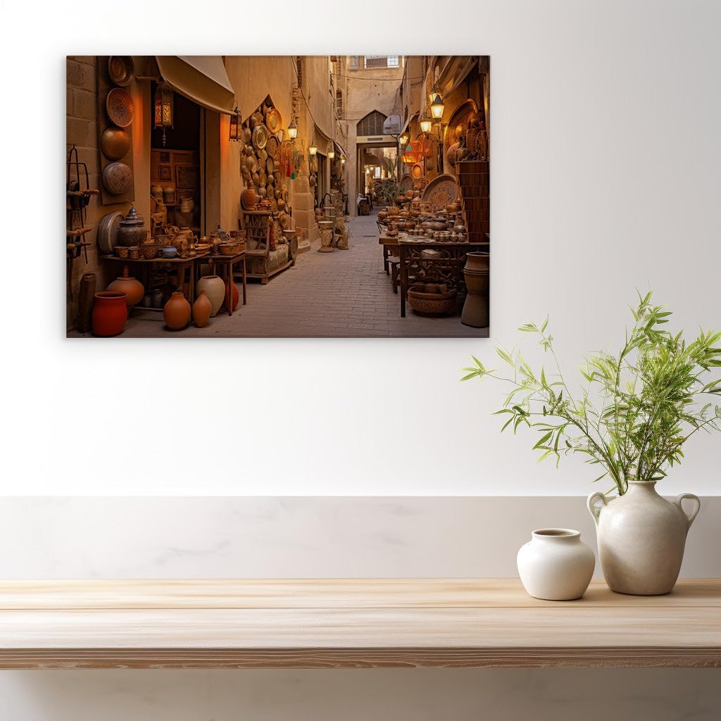 Canvas for Living room. Step Back in Time: Discovering the Enchantment of an Ancient Arabic Market Alley, 27 x 18 inch Canvas Wall Art - Contemporary Masterpieces - Modern Home Decor