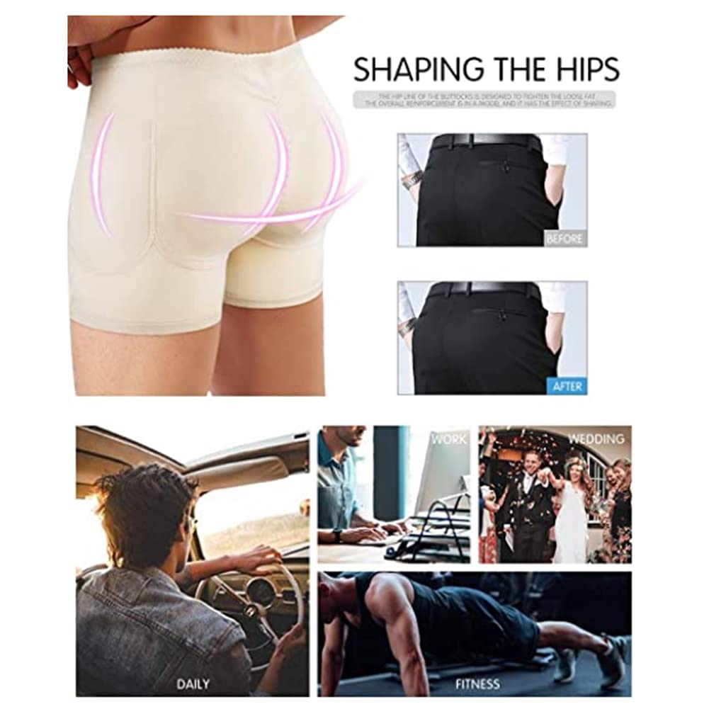 Pantalones levantadores de glúteos Falsos, Almohadillas de Encaje para realzar Las Caderas, Ropa Interior Moldeadora, Calzoncillos de Levantamiento Acolchados para hombr(Desnudo-XX-Grande