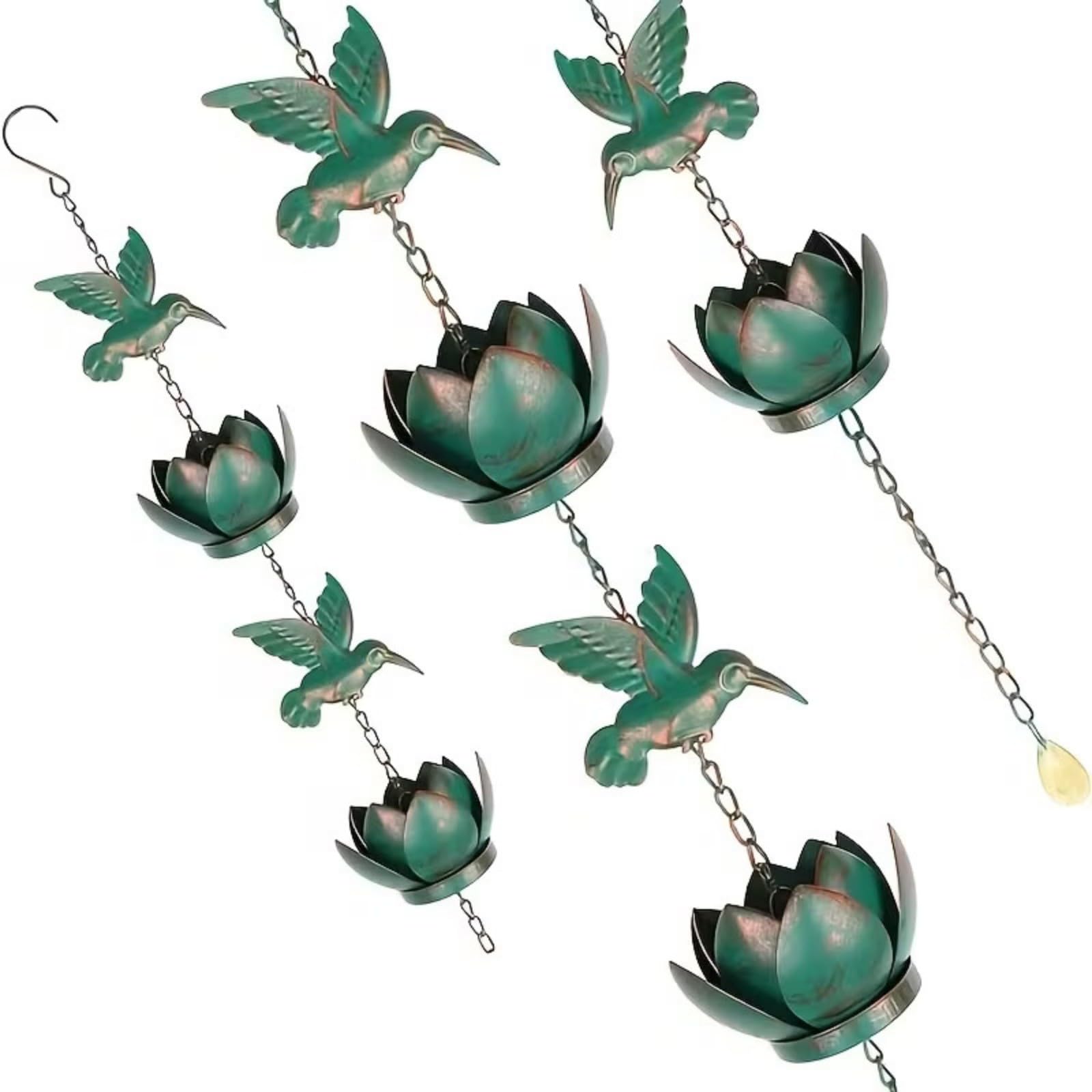 Rusty Hummingbird Chain Set Gutter Adapter Downspout Decorative Iron Hummingbird Chain