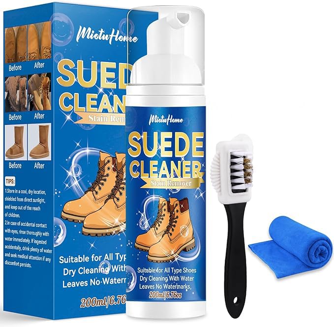 Limpiador Gamuza, Limpiador Zapatillas con Cepillo Ante 4 Lados, Limpiador Ante Elimina Manchas, Kit Limpieza Zapatillas para Todo Tipo de Colors Gamuza, Ante, Botas, Zapatillas 200ml(Pack of 1)