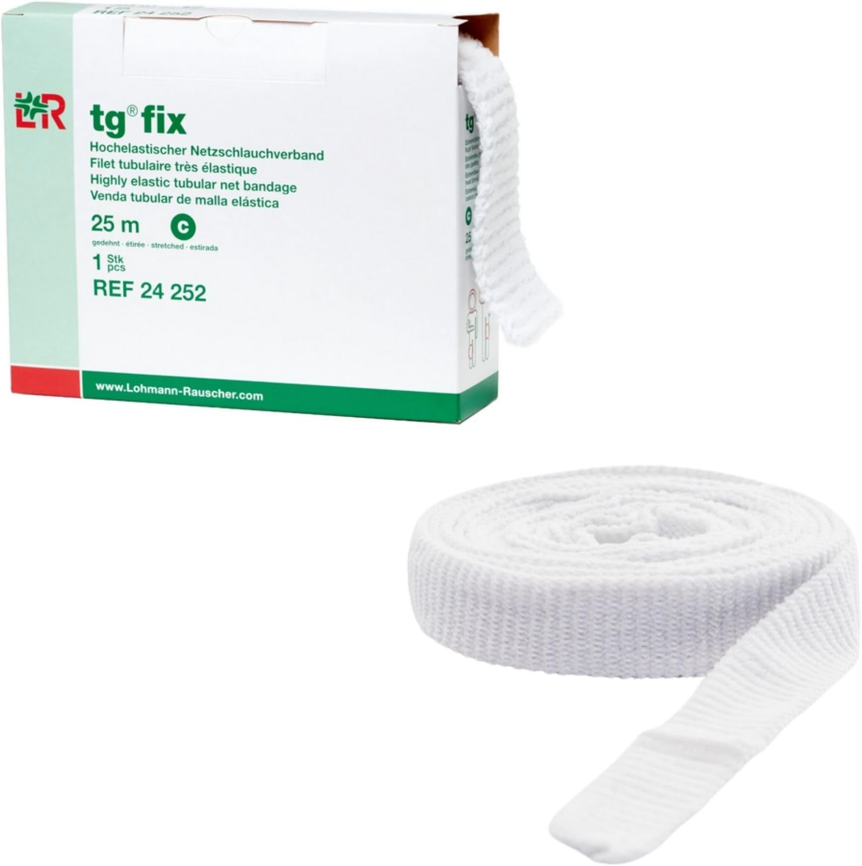 Lohmann & Rauscher tg Fix Net Tubular Bandage, Elastic Net Wound Dressing, Bandage Retainer for Large Extremities, Size C (65.0cm Wide x 25m Long When Stretched)