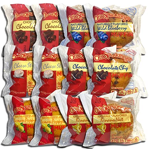 Individually Wrapped Muffins by Otis Spunkmeyer Six Flavor Variety Pack Bundle | Chocolate Chocolate Chip, Blueberry, Lemon, Chocolate Chip, Cheese Streusel, Banana Nut | Pack of 12