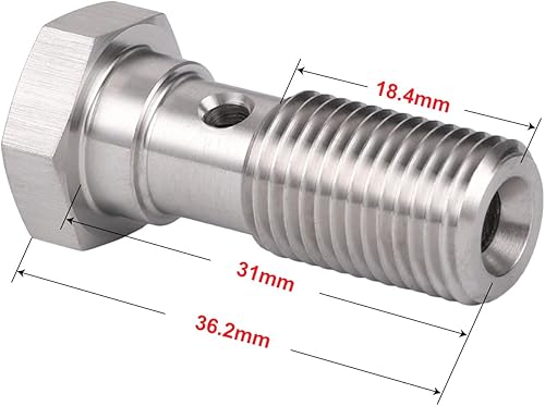 Miniatura 2 de M12x1.25 Adaptador de montaje de freno de tornillo banjo métrico de acero inoxidable único 1.220 in de largo con arandelas de cobre