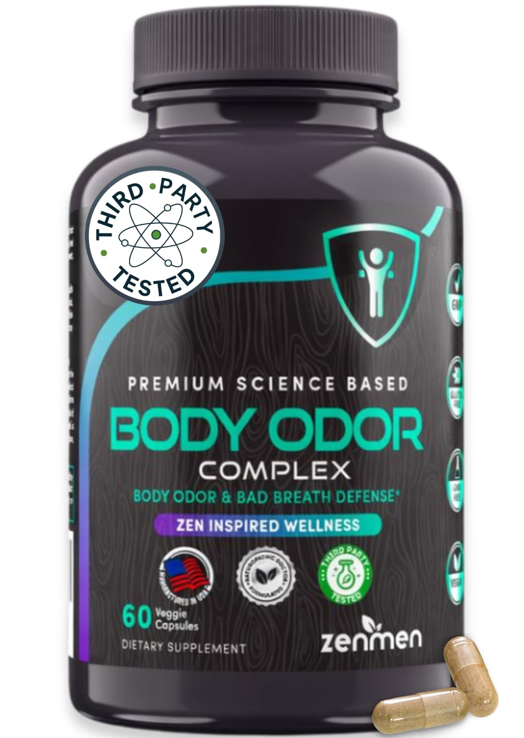 Zenmen Natural Body Odor Eliminator Pills - 60 Veggie Capsules Made in USA 60 Count (Pack of 1)