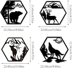 JBCHUCI Rustic Cabin Decor Metal Wall Art Set of 4 - Bear, Deer, Wolf & Moose Black Animal Silhouette, Vintage Iron Wall Decor for Lodge, Living Room, Bedroom