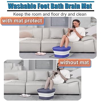 Foot Spa Mat Foot Bath Drip Pan for Leaks, Foot Soaking Tub Silicone Mat with Raised Edge, pedicure foot spa Tray, Foot Tub Floor Mat Foot Soaker Protector Pad, Non-Slip Waterproof Pan 23.6X23.6