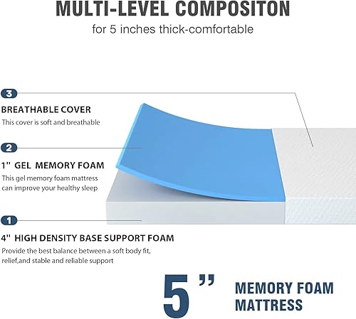 Miniatura 3 de Colchón King de espuma viscoelástica de 5 pulgadas con certificado CertiPUR-US para sueño fresco y alivio de presión, colchón de firmeza media con