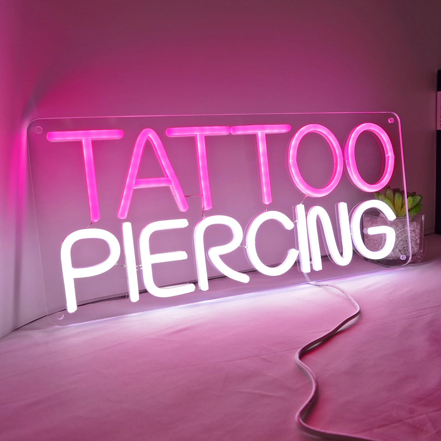 Britrio TATTOO Neon Sign Light Salon Studio Shop Plaque Pink LED Wall Art Decor Sign for Body Piercing Business Stores Beauty SPA Man Cave Garage Office Birthday Gift Indoors 5V USB 15.8 IN