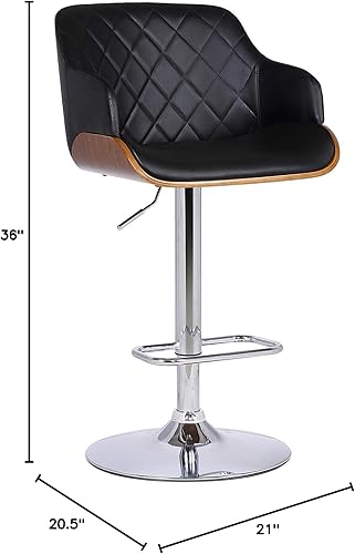 Miniatura 3 de Armen Living Toby Taburete giratorio de piel sintética, ajustable, negro, cromo, nogal