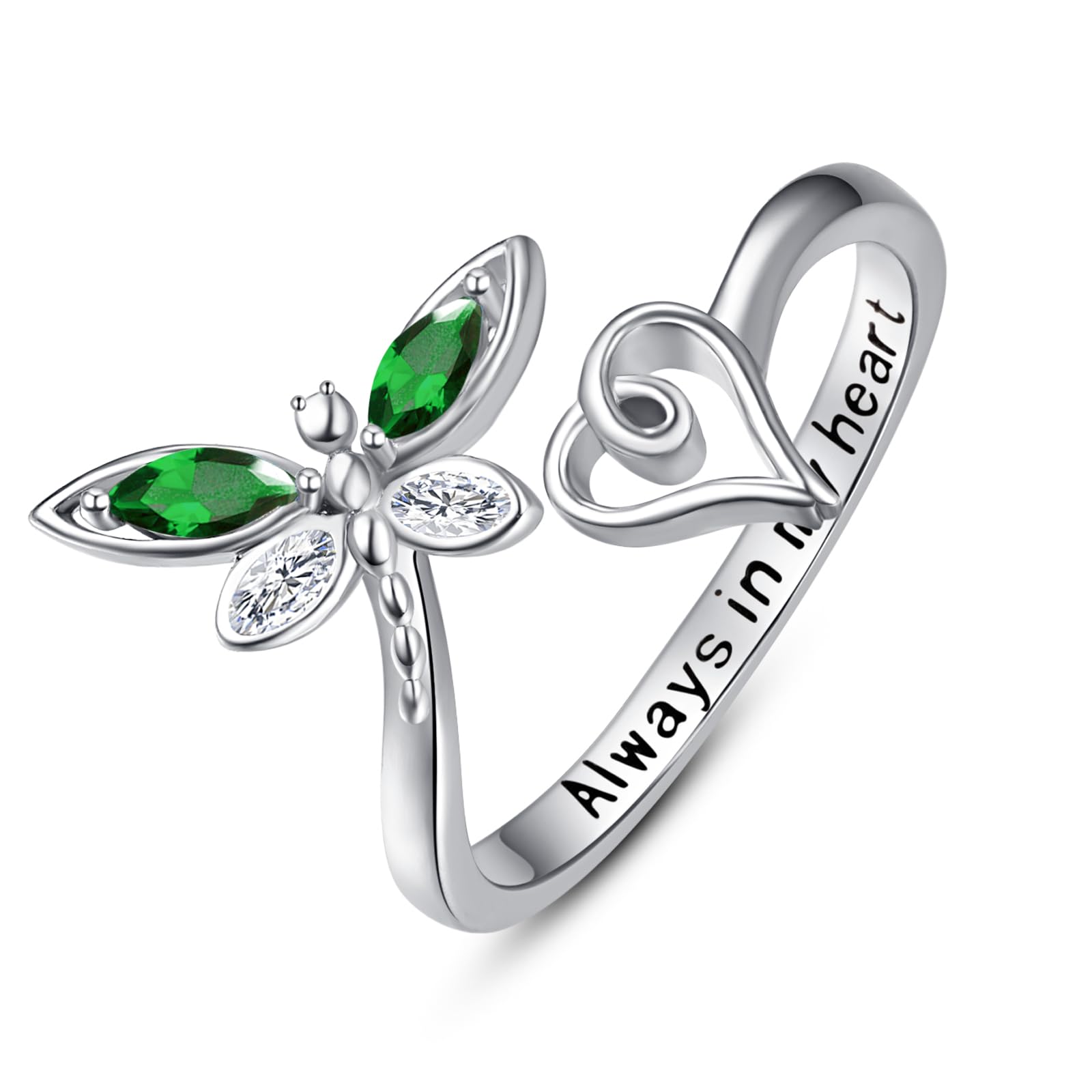 Dragonfly Rings 925 Sterling Silver Thumb Rings Always In My Heart Jewelry Gifts for Women Adjustable
